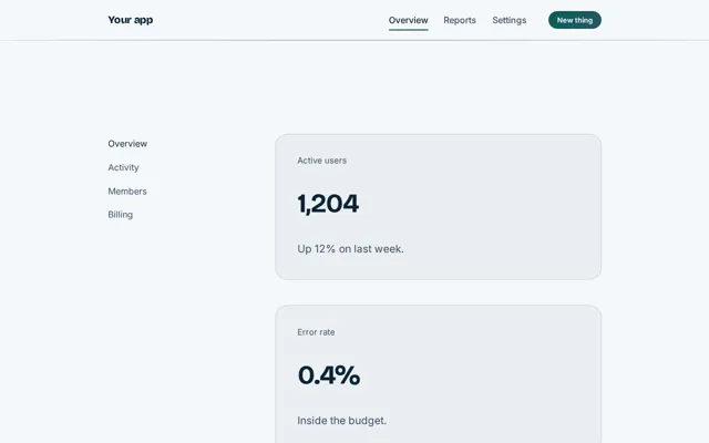 The dashboard starter page